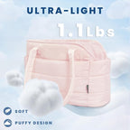 Lightweight Dog Purse Carrier for Small Dogs Under 15 lbs, Puffy Quilted Pet Carrier Tote for Puppies with Safety Leash Clip, Women's Hands-Free Dog Carrier Bag for Travel/Shopping (Pink)