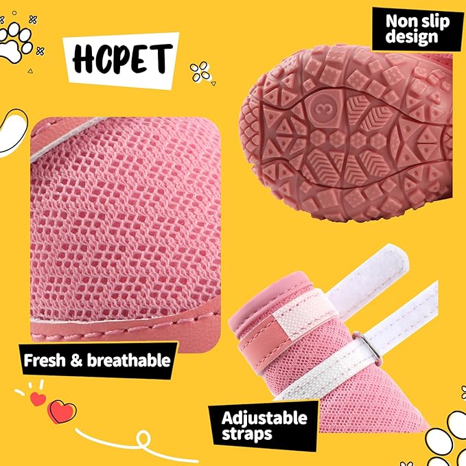 Dog Shoes for Small Dogs, Dog Boots & Paw Protectors for Hot Pavement Winter Snow Hiking, Anti-Slip Dog Booties for Hardwood Floor Pink Size 3