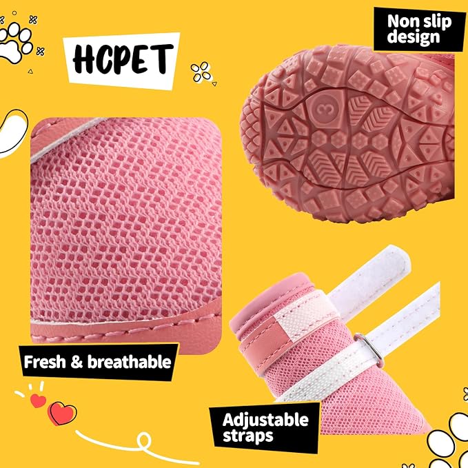 Dog Shoes for Small Dogs, Dog Boots & Paw Protectors for Hot Pavement Winter Snow Hiking, Anti-Slip Dog Booties for Hardwood Floor Pink Size 2
