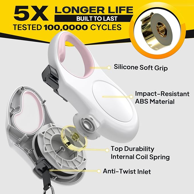 Fida Retractable Dog Leash, 16 ft Dog Walking Leash for Medium Dogs up to 44lbs, Tangle Free, White & Pink