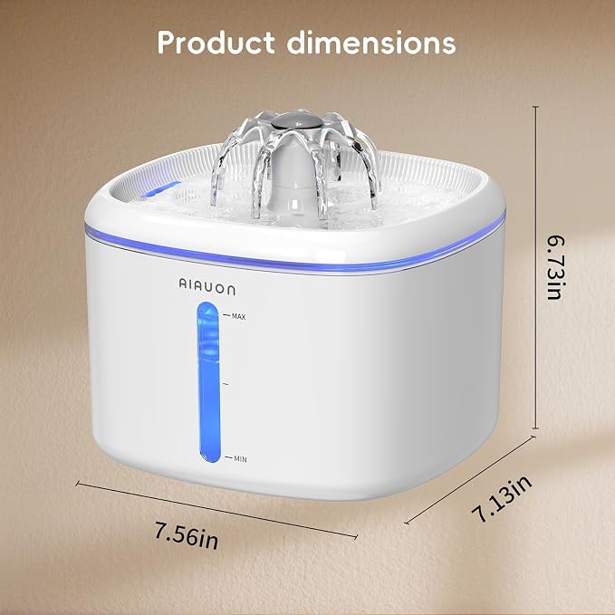 2.5L/84oz Cat Water Fountain, Ultra Quiet Pump & LED Blue Light | Pet Water Fountain with Ultra Quiet Low-Water Auto Shutoff Pump& LED Blue Light - for Pets Small Animals & 8 Filters