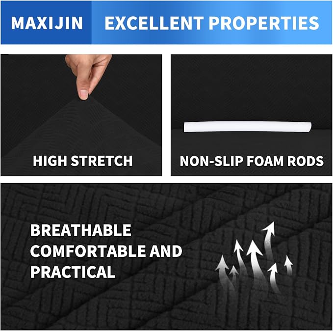 MAXIJIN Loveseat Cover Sofa Covers (55"-69"), 1-Piece Stretch Couch Covers for 2 Cushion Couch Love Seat Slipcover with Elastic Bottom for Kids,Dog (Loveseat, Diamond Pattern Black)