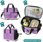 PetAmi Dog Travel Bag Organizer, Pet Travel Kit with 2 Food Containers & 2 Collapsible Dog Bowls, Pet Supplies Tote with Luggage Sleeve, Weekend Road Trip Camping Essentials, Purple, Medium