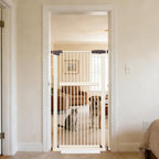 Lumizone 55.12" Extra Tall Pet Gate for Cat Dog 30.12"-34.05" Wide Cream | Extra Tall Cat Gate for Doorway Hallway Stairs Pressure Mounted 1.37" Gap No Drilling Auto-Close Dual-Lock