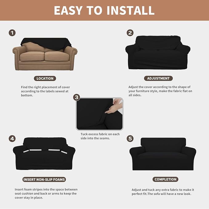 Easy-Going 100% Waterproof Oversized Chair Couch Cover, Stretch Sofa Cover | Dual Waterproof Sofa Slipcover, Leakproof Furniture Protector Against Stain Spill from Kids, Pets, Dog, Black