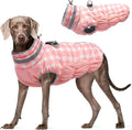 FUAMEY Dog Winter Coat Fleece Warm Large Dog Coat with Harness Built in | Dogs Cold Weather Fleece Coats Zip up Reflective Dog Winter Vest Windproof Water Resistant Snow Coats Pink Plaid XXL
