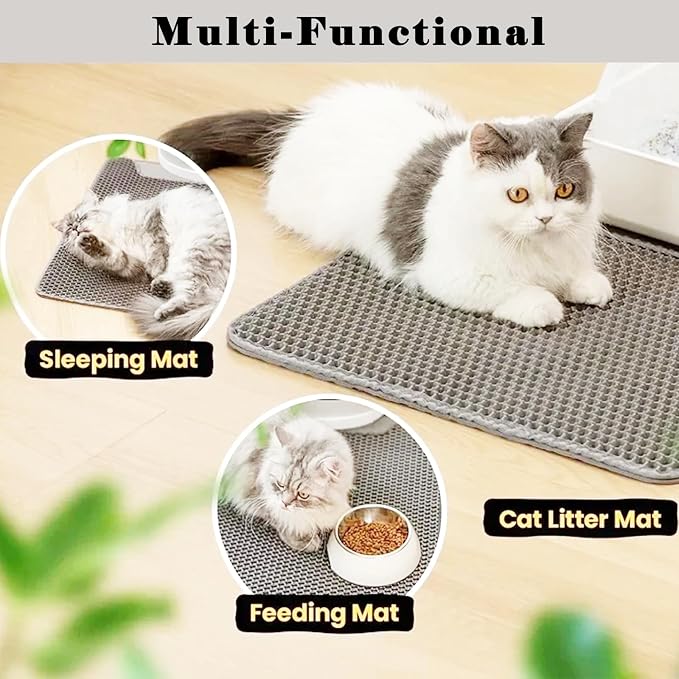 HCY&WLD Cat Litter Mat, Honeycomb Double Layer Litter Trapping Mat | Safe Materials, Soft on Paws, Waterproof Urine Proof Non-Slip, Protects Floors, Less Waste, Easy to Clean, Gray, 24" x 18"
