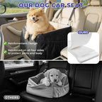 BurgeonNest Small Dog Car Booster Seat Bed Under 25 lbs (Black Grey) | Fully detachable & washable travel bed with side storage pockets and clip-on safety leash for cozy, portable car trips.
