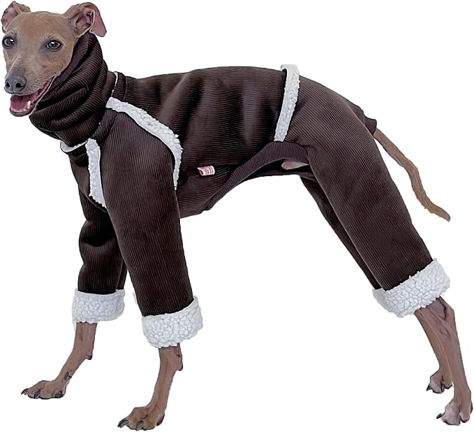D Doggy Star Italian Greyhound Cold Weather Coat Warm Fleece Corduroy Sweater Turtleneck Onesie Clothes Whippet for Dog (S,Corduroy Brown)