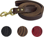 Heavy Duty Leather Dog Leash 6 ft x 1 inch,Strong Double Stitched Genuine Leather Pets Training Leash for Walking,Soft Handle and Durable Lead for Small Medium and Large Dogs Brown