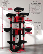 Globlazer Gothic Cat Tree, 80inch Goth Cat Tower for Indoor Cats Multiple Adult Cats XXL Cat Tree Large Cat Tower with Scratching Post, Hammock, 3 Perches, 2 Condos, 2 Hanging Basket, F80, Black Red