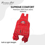 Parisian Pet Red Dog Overalls - Route 66 Denim Dog Clothes - Breathable Sling Puppy Jumpsuit - Durable and Trendy Overalls for Dogs - Comfortable Jeans Dog Clothes for Medium Dogs - Classy Pet Apparel