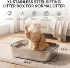 Stainless Steel Sifting Litter Box with Lid | 3-Second Cleanup, No Scooping Needed ,Premium Stainless Steel, Odor & Non-Stick,High-Density Sifting, Saves 30% Litter