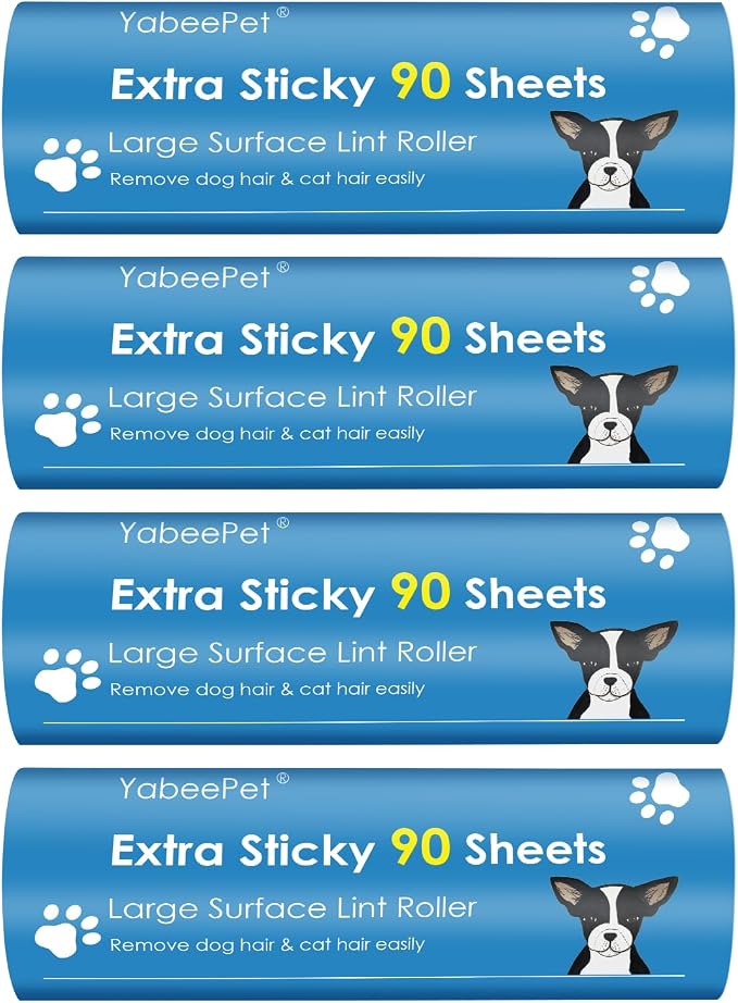 4-Pack Lint Roller Refills - 6.3 inch Width, 90 Sheets per Roll (360 Sheets Total)