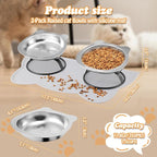 Elevated Cat Bowls with Non-Slip Mat - 7.1" Wide Whisker Friendly Dishes, Neck Stress-Free, Raised Stainless Steel Bowls for Flat-Faced/Senior Cats & Small Dogs, Indoor/Travel Use, 2-Pack