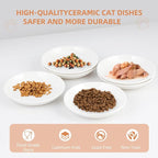6 Pack Cat Food Bowl, Ceramic Cat Bowls, Anti Whisker Fatigue Cats Bowl Set | 5.5 Inches Shallow Wide Kitten Plates for Food and Water (White-E)