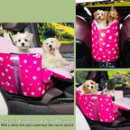 Center Console Dog Car Seat for Small Medium Dogs Up to 21 Lbs | Memory Foam Booster With Safety Leash, Washable Cover, Rose Red