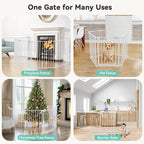 COMOMY 127.8" Extra Wide Baby Gate, Dog Gate for House Stairs Doorways | Auto Close Pet Gate with Door Walk Through, 5 Metal Panels, Hardware Mounted Baby Fence Indoor Outdoor(30" Tall,White)