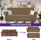 ZNSAYOTX Super Stretch Sofa Cover (72"-92"), New Striped Sofa Covers Fitted Slipcovers with Elastic Bottom, Dog Cat Pets Proof Spandex Washable Fabric Comfortable & Durable (Light Coffee, Sofa)