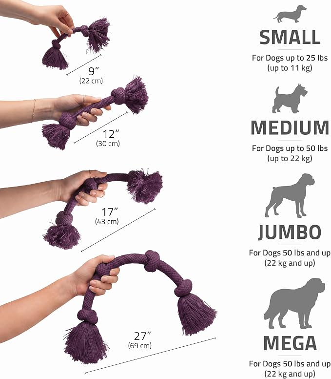Playology Dog Toys | Dri-Tech Rope Tug of War Dog Toy for Tough Chewers | Bacon Scented Mega Size Tug Rope Toys for Extra Large Dogs