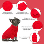 Queenmore Small Dog Pullover Sweater, Cold Weather Cable Knitwear, Classic Turtleneck Thick Warm Clothes for Chihuahua, Bulldog, Dachshund, Pug (Red, X-Large)