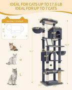 Hzuaneri Tall Cat Tree 84 Inch, Indoor Large Multi-Level Cat Tower | Cat Condo Furniture with 5 Scratching Post, 2 Hanging Basket, 2 Condo, 2 Large Platform, Pet Play House, Dark Grey MS21318SG