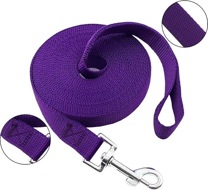 Nylon Training Dog Leash for Small Medium Large Dogs, 15ft 20ft 30ft 50ft Long Leash Dog/Puppy Lead for Obedience Recall Training, Camping (50ft, Purple)