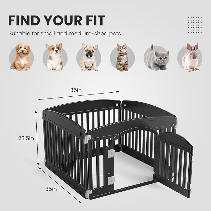 Sweetcrispy Plastic Dog Playpen, 4 Panel 24" Expandable & Durable Pet Fence for Small to Medium Dogs - Indoor & Outdoor Portable Puppy Playpen with Secure Locking Door
