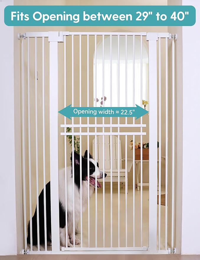 No Pawblems 55" Extra Tall Pet Gate, 29"-40" Wide Tall Dog Gate, White | No Drilling Pressure Mounted, 1.37" Narrow Spacing, Auto Close Tall Cat Gate for Doorway Hallway, One-Hand Operation