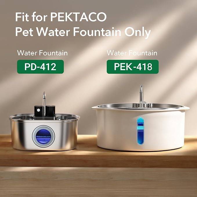 PEKTACO Replacement Water Fountain Filters, Fits 412/418, 3.2L & 7L, 9 Pack | Includes pre-filter sponges, helps trap hair and debris, supports cleaner water flow and routine fountain maintenance