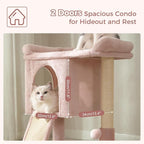 Cute Cat Tree 28” Pink Cat Tower with Top Large Bed 20x13” | Compact Cat Trees with Sisal Sratchign Post, Ramp, Self-Groomer, Cat Condo & Toy Ball Fit Small Space for Indoor Adult Cats