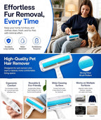 Pet Hair Remover for Dogs & Cats - Reusable Lint Roller & Hair Remover Tool for Couch, Carpet, Furniture, Bedding & Car Seats - Portable & Easy Clean Pet Fur Remover Roller for Home & Travel (Blue)
