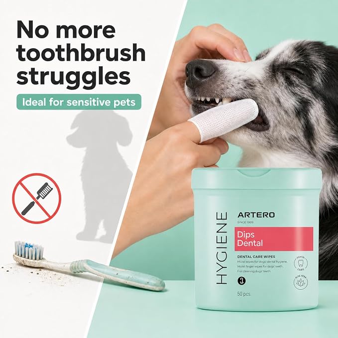 ARTERO Disposable Teeth Cleaning Wipes for Dogs and Cats - 50 Wipes
