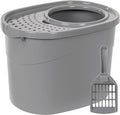 Amazon Basics Large Cat Litter Box with High Sides, Top Entry, Odor Control, Includes Scoop, 20.5 x 14.75 x 14.38 inches, Grey