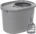Amazon Basics Large Cat Litter Box with High Sides, Top Entry, Odor Control, Includes Scoop, 20.5 x 14.75 x 14.38 inches, Grey