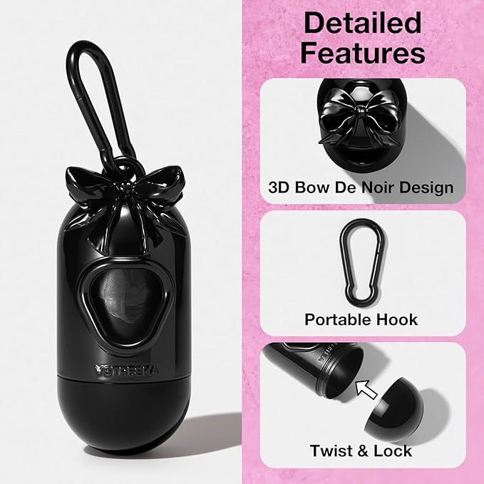 VETRESKA Dog Poop Bag Dispenser with 105 Counts, Rose & Honey Scented | Leak Proof and Extra Thick Pet Waste Bags for Dog Walking and Cat Litter