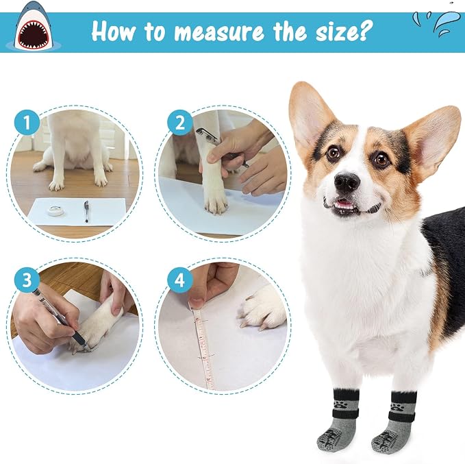 SCENEREAL Anti Slip Dog Sock to Prevent Licking Paws for Hardwood Floors, Boots & Paw Protector Shoes for Hot/Cold Pavement with Grippers, Double Sides Grips for Small Medium Large Senior Dogs