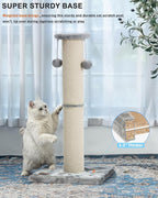 34" Cat Scratching Post with Replaceable Sisal Scratcher | Tall Cat Scratch Post for Indoor Cats adults, Sturdy and Durable Large Scratching Post, Vertical Cat Post with Hanging Balls