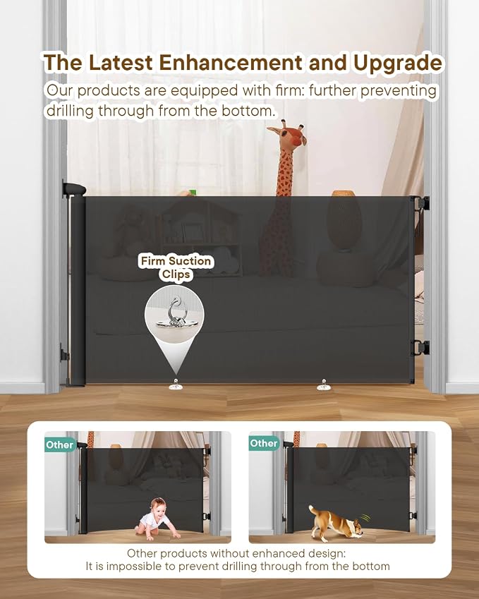 Extra Wide Baby Gate - 71 inch Retractable Mesh Gates for Large Opening, Extra Long Mesh Gate for Babies, Dogs, Baby Gate Anti-Crawling Hook for Stairs Hallways Doorway Indoor Outdoor, Black | Extra Long Mesh Baby & Pet Gate with Anti-Crawling Hook, Sa...