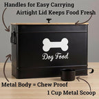 Metal Dog Food Container 15-20 lbs w/ Airtight Bamboo Lid, 70 Cup Capacity | Pet Jar For Dogs up to 100lbs, Airtight Bamboo Lid, Sturdy Comfortable Metal Handle, Powder Coated Iron, Kibble Storage Bin