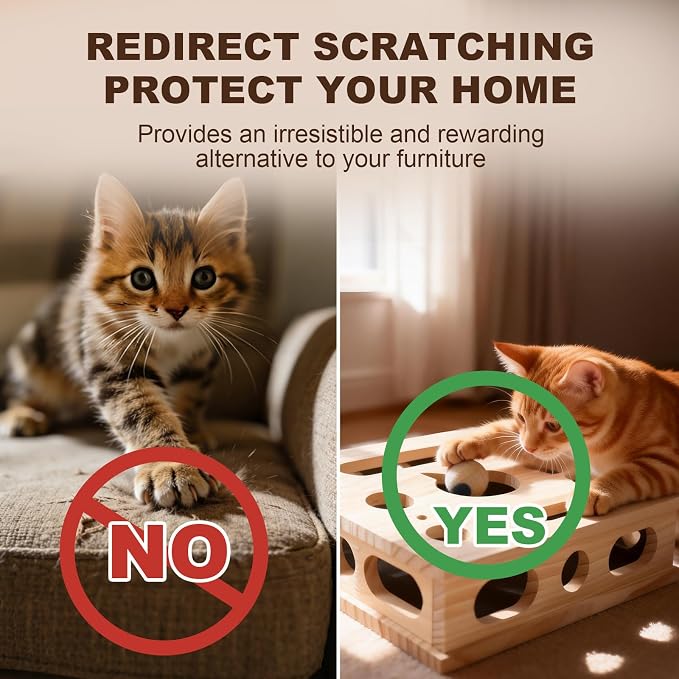 2026 New Model Cat Nail File Enrichment Box Cat Nail File Box with Sandpaper Stress-Free Alternative to Trimming Nails, Cat Toys Interactive for Indoor Cats Nail Scratcher（Natural Wood）