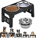 LALOBLUE Elevated Dog Bowls, Raised Bowl with 2 Stainless Steel Food Bowls, Dog Bowls Stand Adjusts to 5 Heights 2.95", 8.46", 9.65", 10.82", 12.01" for Small Medium Large Cats Pets,Black