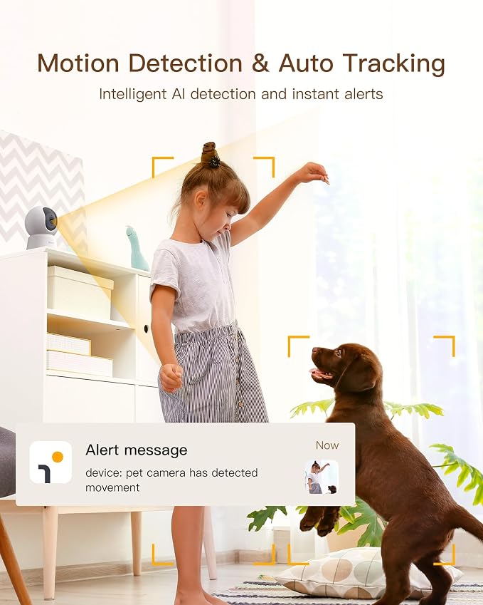 ARENTI 4MP Pet Camera P2Q, 5G WiFi 6 Indoor Security Camera, Free Phone App | Pan/Tilt, Auto Tracking, AI Human/Motion/Sound Detection, Night Vision, 2-Way Audio, Custom Zones, Timer Cruise, Sleep Mode