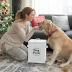 5-7 Lbs(25 Cup) Metal Dog Food Storage Container with Lid and Scoop, Airtight Dog Treat Container, Farmhouse Pet Food Storage Container, Cute Dog Food Canister, Gift for Dogs and Owners, White