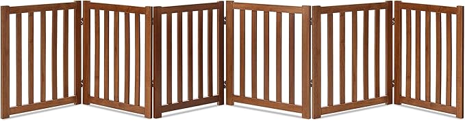 LZRS Extra-Wide Freestanding Wooden Dog Gate Indoor – 120" W x 24" H Foldable Safety Pet Barrier for Doorways, Hallways, Kitchens, and Long Staircases, Durable Design fit Small to Medium Dogs, Oak