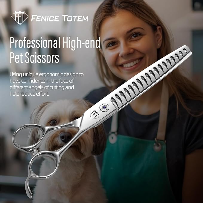 Fenice Professional Pet Grooming Scissors, High-End Dog Hair Cutting Shears with Ergonomic Handle, Super Hard Alloy Steel, CNC Precision Craftsmanship (Set, 7.0")