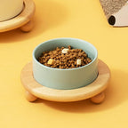 Havniva Raised Cat Bowl 5.1” Elevated Ceramic Cat Food and Water Bowl | Cat Bowls Elevated, Whisker Friendly Cat Bowl, Non-Slip Wood Stand, Food-Grade Ceramic, Wide Opening, Dishwasher Safe
