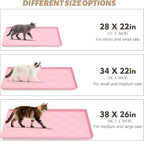 Silicone Cat Litter Mat, 34“ x 22” Waterproof Cat Litter Mats for Floors, Raised Edges Prevent Leaks and Make Cleaning Easy (Pink)