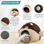 Cat Beds for Indoor Cats-Cat Bed Cave,Cute Lively Pufferfish Shape,Brown L | 2 in 1 Cats House for Kitten with Removable Washable Cushioned Pillow,Soft plush Cat Tent for cat Hideaway,Machine Washable