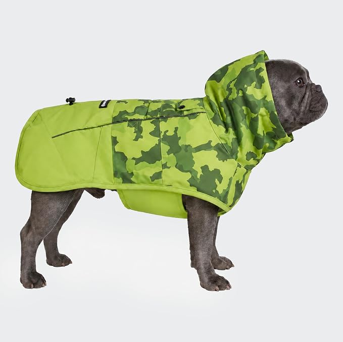 Spark Paws Dog Raincoat, Waterproof Windproof Rain Jacket, for Small Medium Large Extra Large Dogs, Reflective Breathable Full-Body Coverage Dry Suit - Camo Lime - L